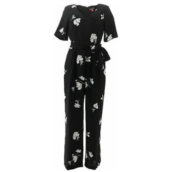 Vince Camuto V-Neck Black Floral Jumpsuit NWT - Picture 1 of 4